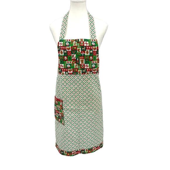 Handmade Vintage Christmas Themed Apron Retro Fabric Grannycore Cottagecore - Picture 1 of 7